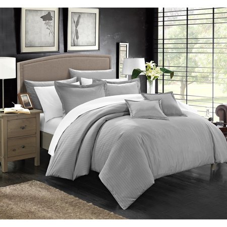 FIXTURESFIRST Kennon Down Alternative Jacquard Striped Comforter Set - Silver - Full & Queen - 7 Piece FI2541420